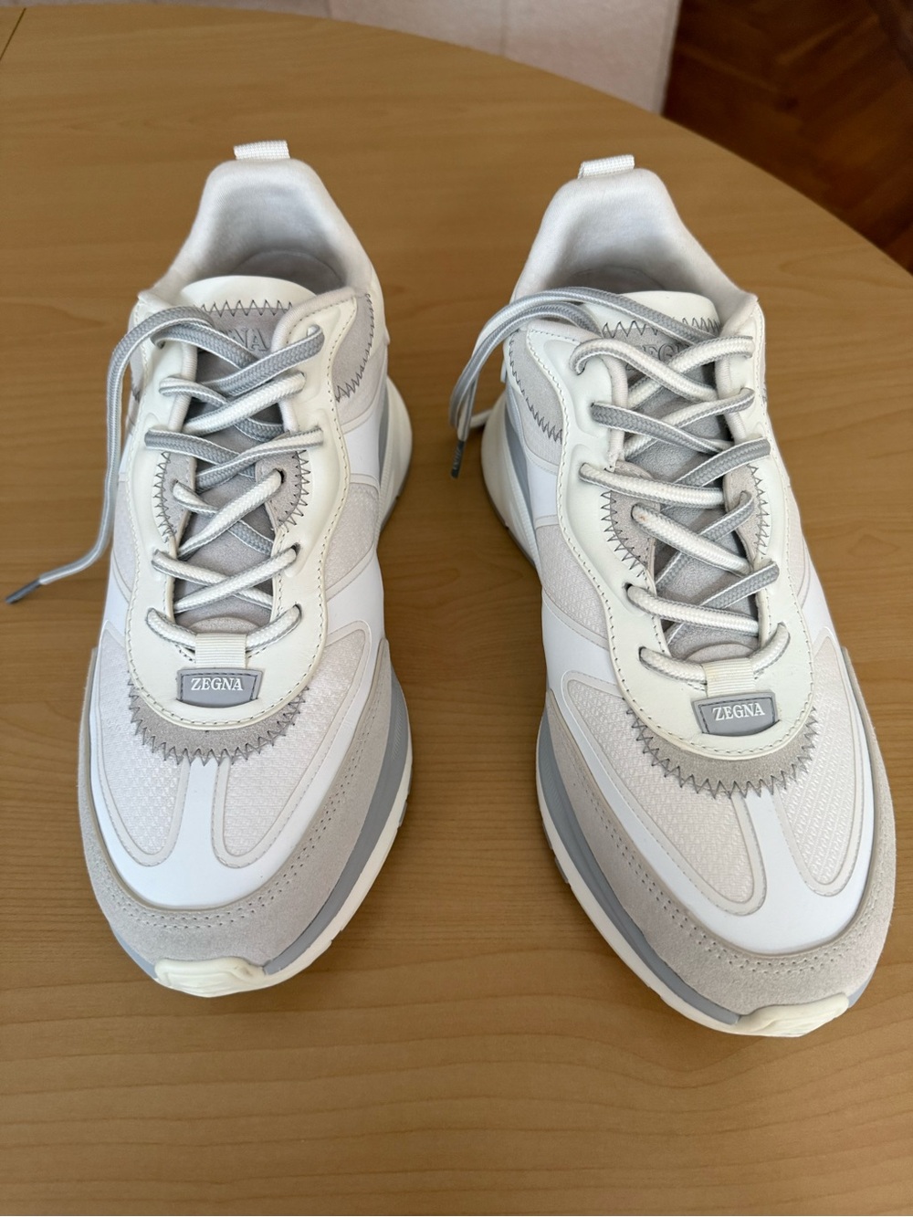 Zegna Men’s White & Light Gray Leather Sneaker